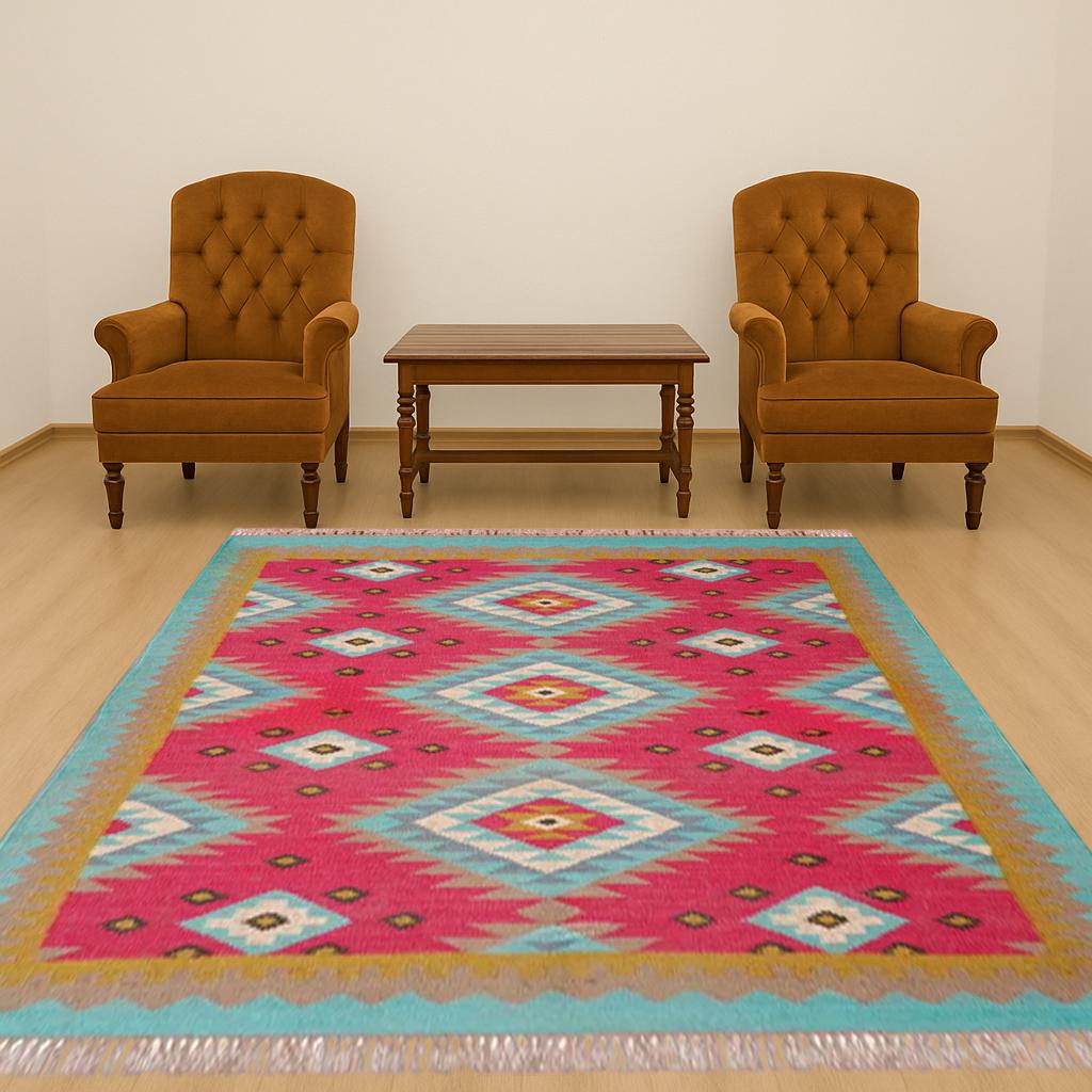 Handmade Wool Rug, Jute Aztec Rug, Navajo Kilim Rug, Accent Rug, Indoor Outdoor Rug, Boho Carpet, 5x7 Area Rug, Living Room Decor