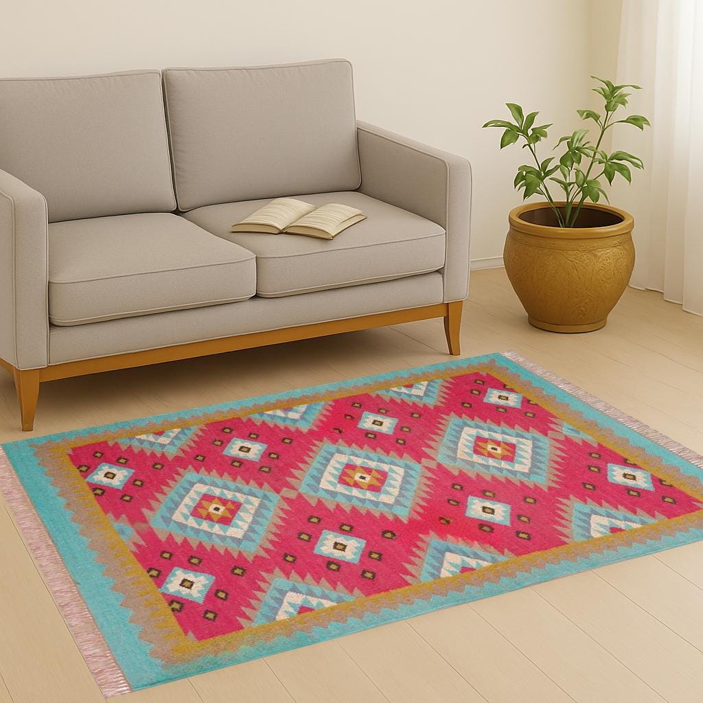 Handmade Wool Rug, Jute Aztec Rug, Navajo Kilim Rug, Accent Rug, Indoor Outdoor Rug, Boho Carpet, 5x7 Area Rug, Living Room Decor