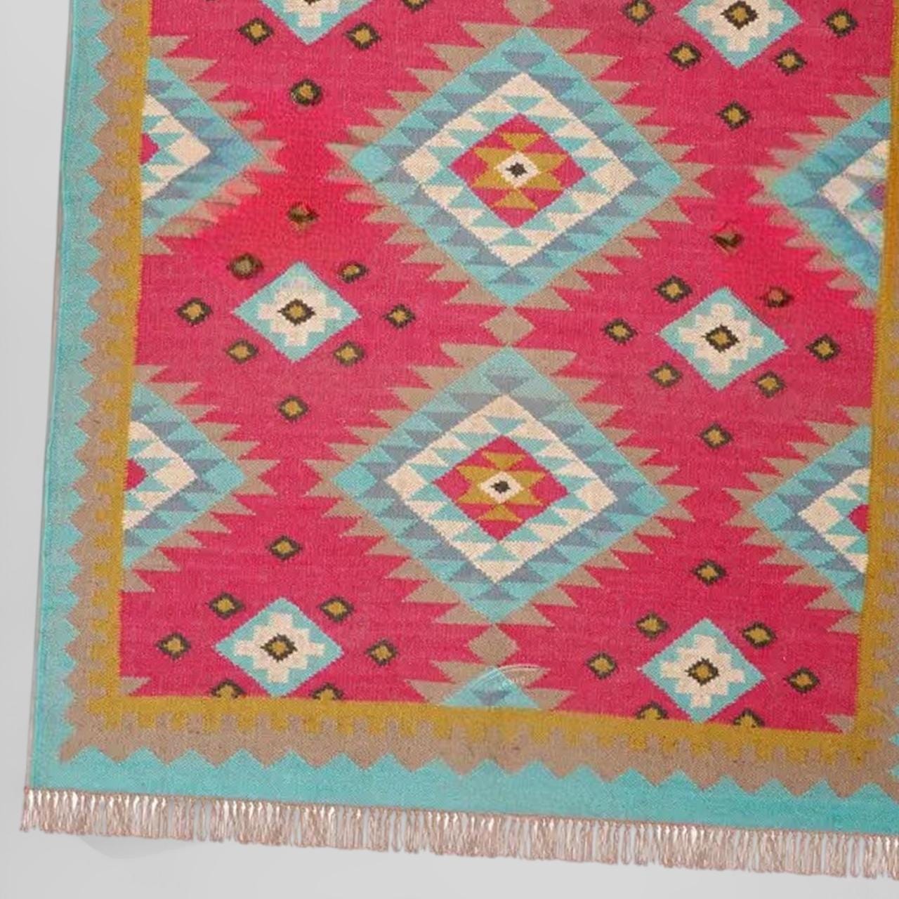 Handmade Wool Rug, Jute Aztec Rug, Navajo Kilim Rug, Accent Rug, Indoor Outdoor Rug, Boho Carpet, 5x7 Area Rug, Living Room Decor