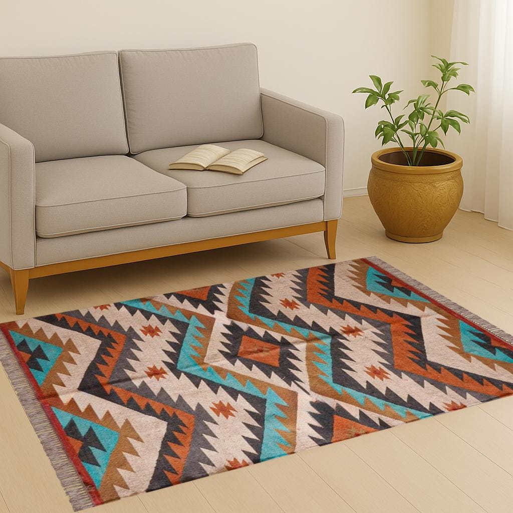 Handmade Wool Rug, Jute Kilim Rug, Navajo Aztec Rug, Black Gold Rug, Large Area Rug, Indoor Outdoor Carpet, 7x10 8x10 9x12 10x14