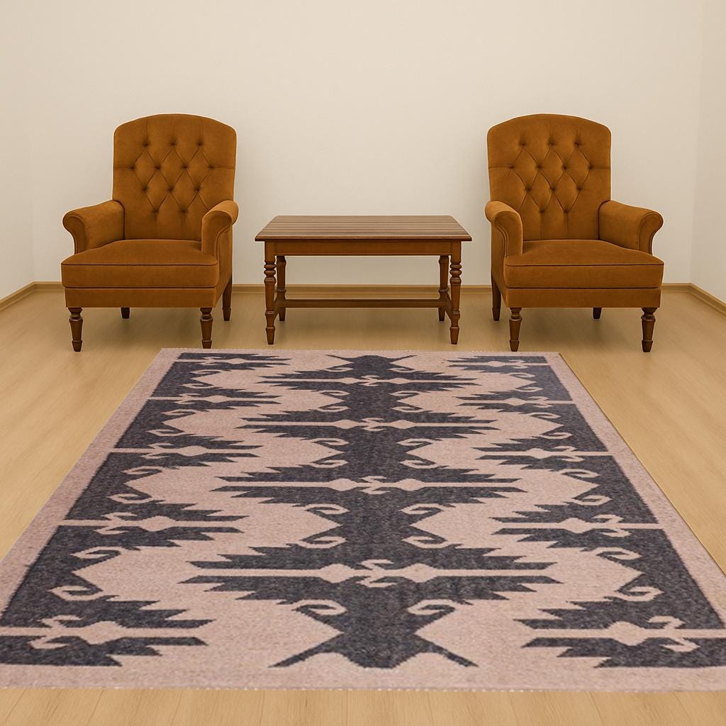 Handwoven Beige with Black/White Design Wool Jute Kilim Dhurrie, 8 X 10 Feet Beige Black Wool Jute berber rug Moroccan area rug