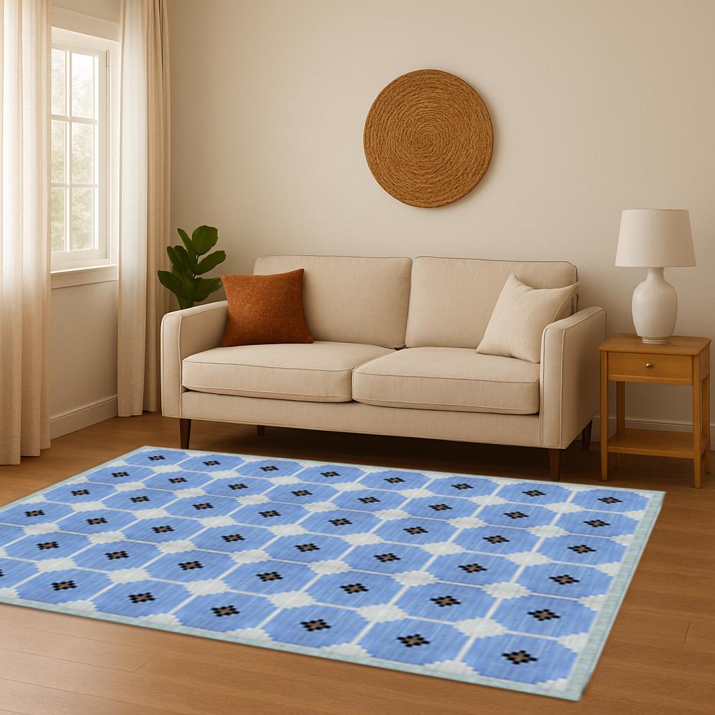 Cotton Rug for Living Area - Soft Durable Carpet, Boho Home Decor, Cozy Floor Mat for Living Room & Lounge Reversible Carpet