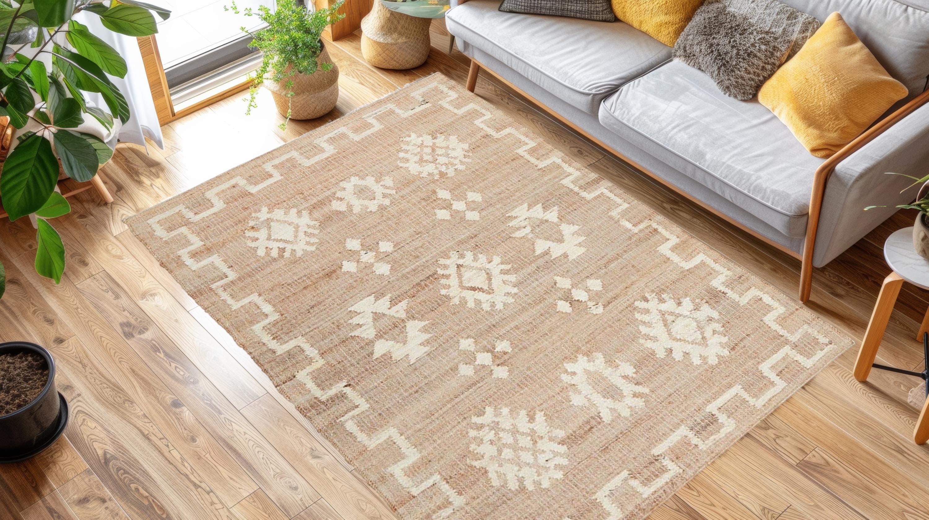 Natural Modern Jute Rug, Jute Braided Rug, Bohemian Jute Rug, Rectangular Jute Rug, Boho Decor Rug, Jute Area Rug, Square Jute rug