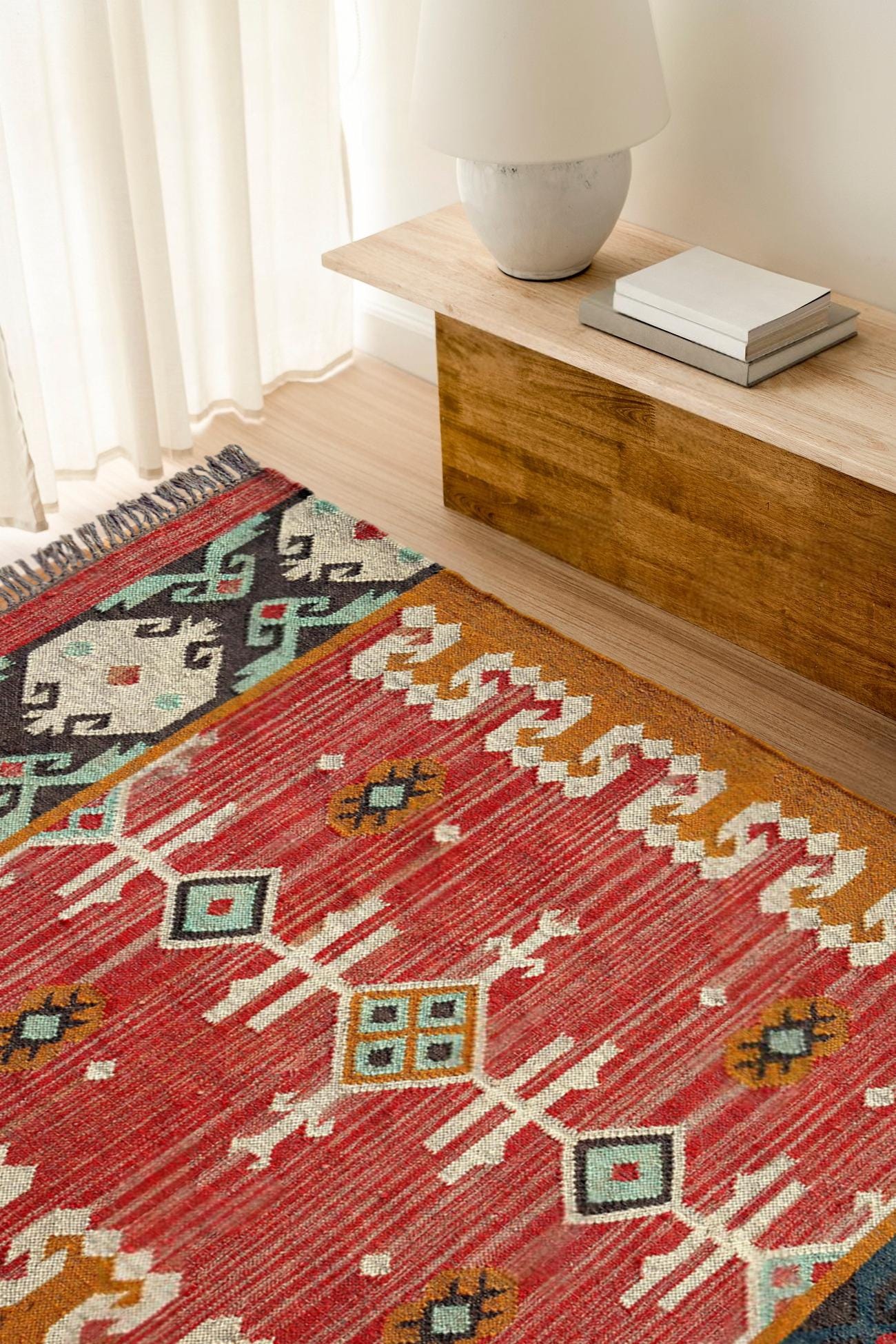 Handwoven Wool Jute Rug, Kilim Rug, Bohemian Indian Jute Rug, Moroccan Rug,  Boho Jute Rug Southwestern Nordic Kilim Rug, Turkish Kilim