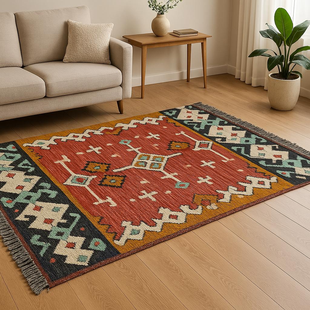 Handwoven Wool Jute Rug, Kilim Rug, Bohemian Indian Jute Rug, Moroccan Rug,  Boho Jute Rug Southwestern Nordic Kilim Rug, Turkish Kilim