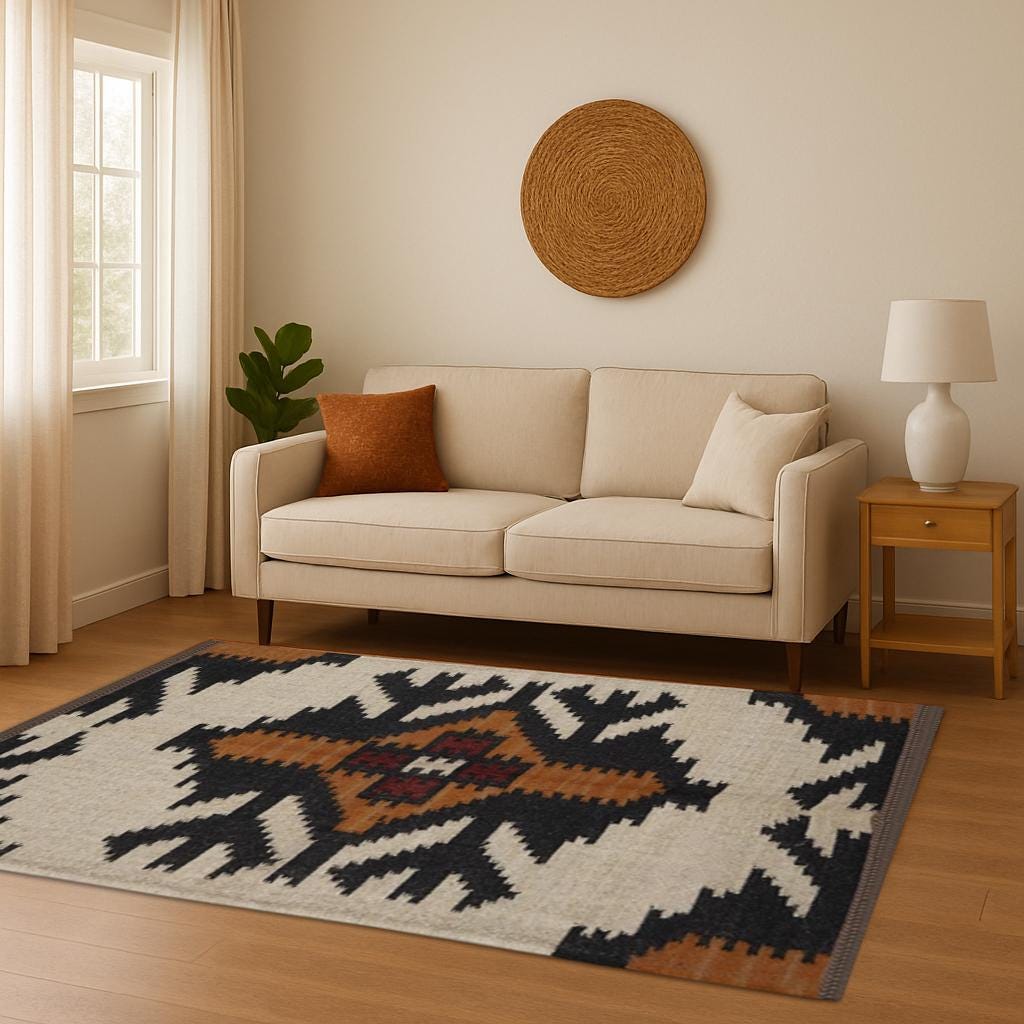 Handmade Wool & Jute Kilim Dhurrie Rug - Traditional Indian Wool Jute Rugs for Home Decor