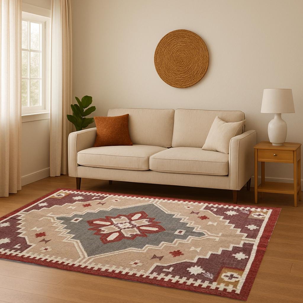 Indian Handmade Multicolor Wool Jute Kilim Rug,Handmade Dhurrie Rug Bohemian Rug Vintage Floor Rug |  Geometric Rugs | Indian Handwoven Rug
