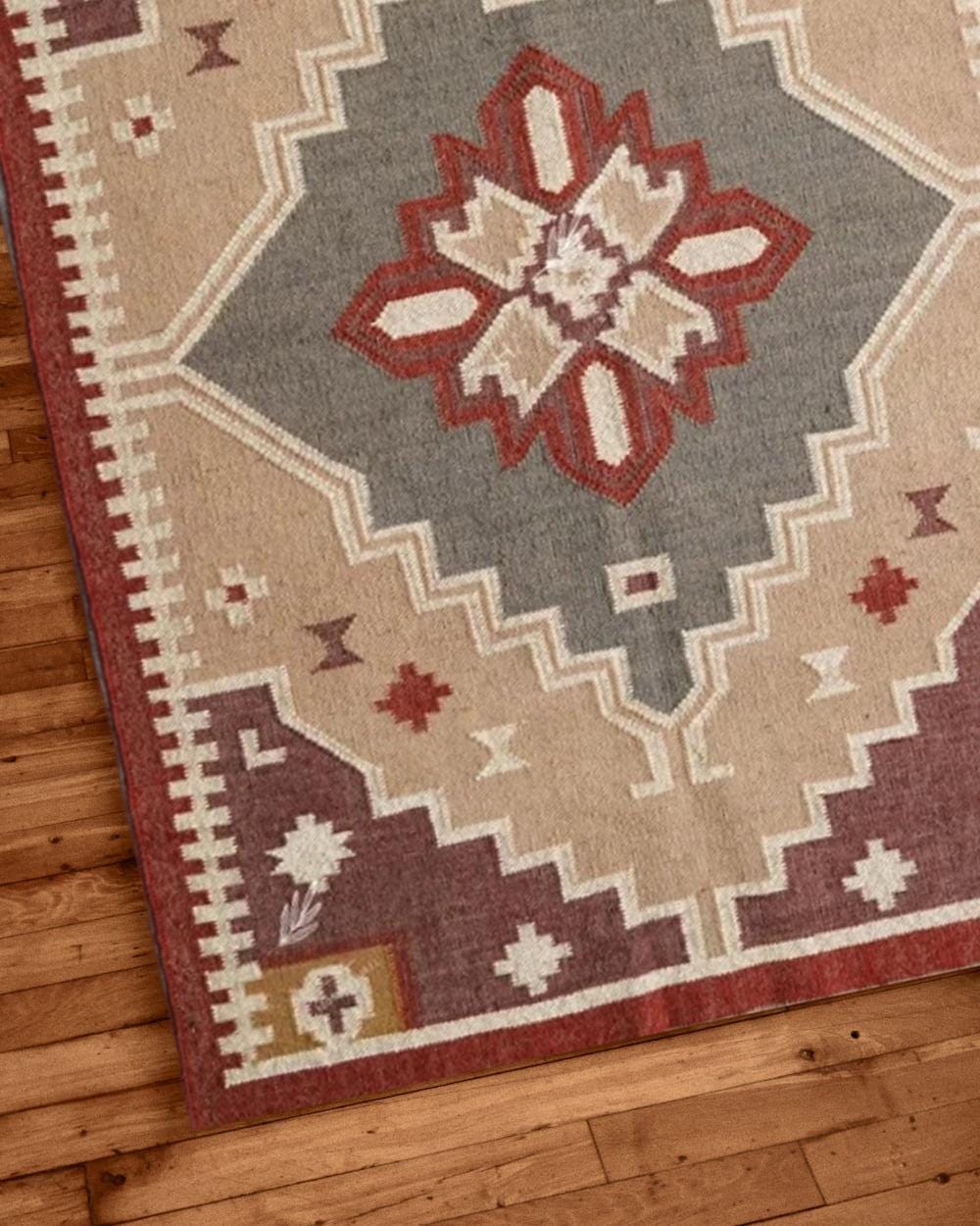 Indian Handmade Multicolor Wool Jute Kilim Rug,Handmade Dhurrie Rug Bohemian Rug Vintage Floor Rug |  Geometric Rugs | Indian Handwoven Rug