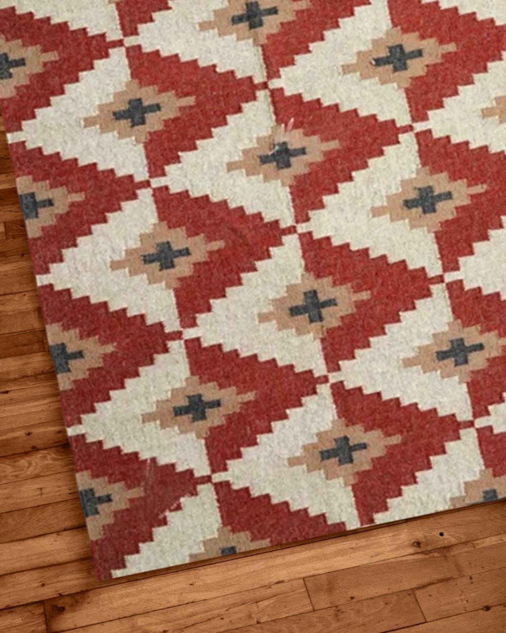 Handwoven Wool & Jute Kilim Rug - Traditional Indian Dhurrie, Eco-Friendly Area Rug for Living Room Bedroom Decor