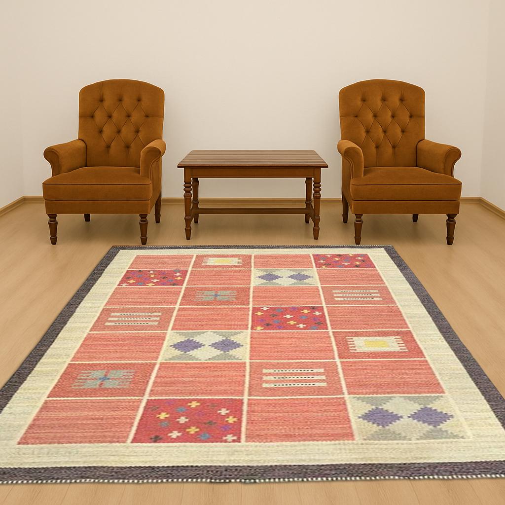 Orange Kilim Rug Handwoven Flatweave Carpet Bohemian Area Rug Vintage Moroccan Style Floor Decor