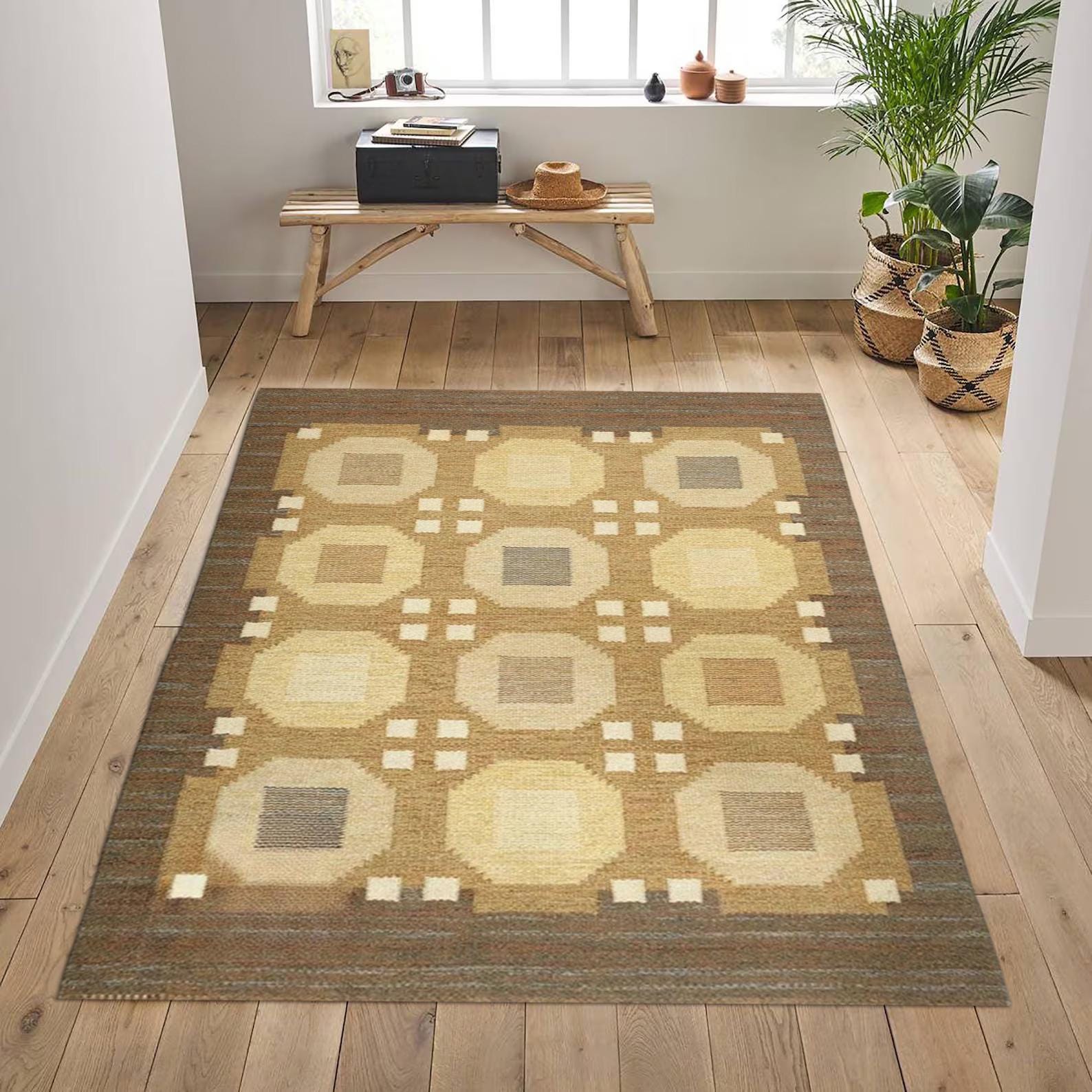 Handmade 9x12 Ft Wool Jute Kilim Rug - Handwoven Navajo Flatweave, Bohemian Indian Durrie Rug