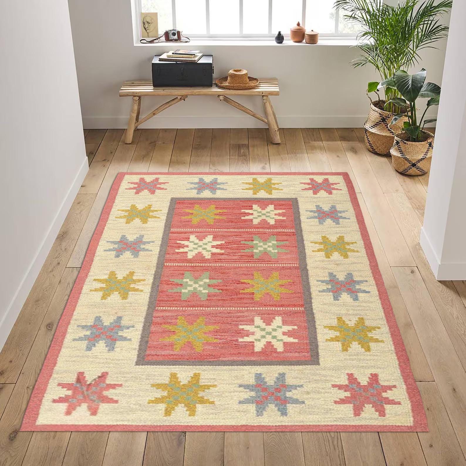 Handmade 3x5 Kilim Rug Wool Dhurrie Jute Floor Mat Traditional Indian Vintage Chic Victorian Hipster FREE SHIPPING Worldwide
