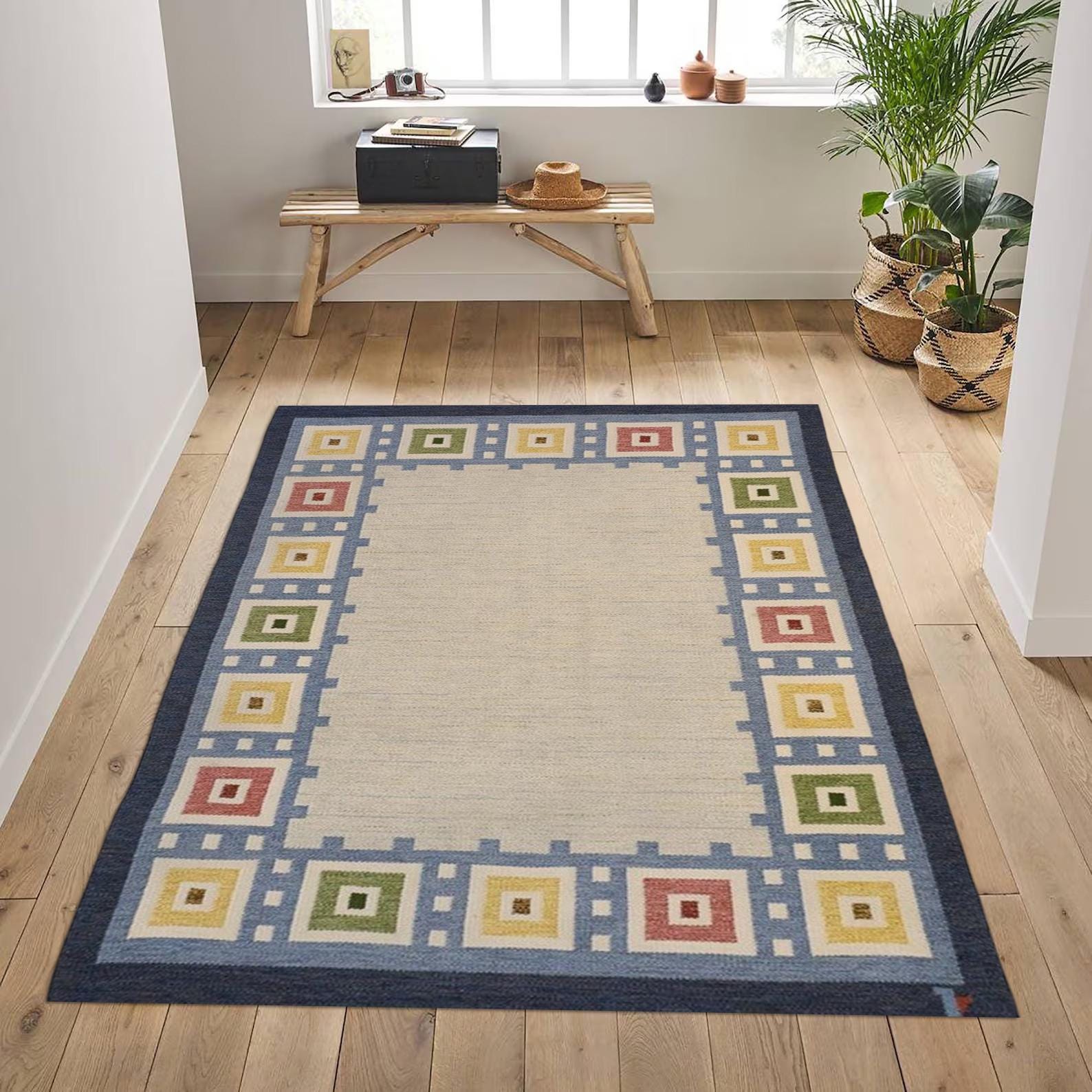 Modern Wool and Jute Rug Handmade, Modern Kilim Dhurrie Rug, Traditional Indian/WOOL JUTE RUGS , Handmade rug