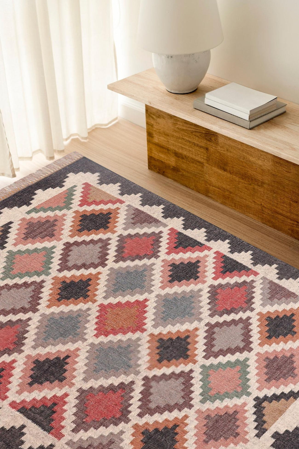 Wool Kilim Rug, Navajo Runner Rug, Aztec Jute Rug, Handmade Accent Rug, Indoor Outdoor Rug, Bedroom Carpet, Boho Wool Rug