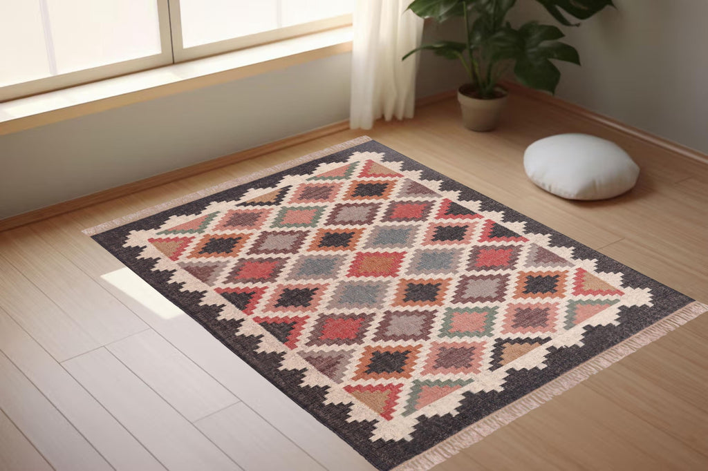 Wool Kilim Rug, Navajo Runner Rug, Aztec Jute Rug, Handmade Accent Rug, Indoor Outdoor Rug, Bedroom Carpet, Boho Wool Rug