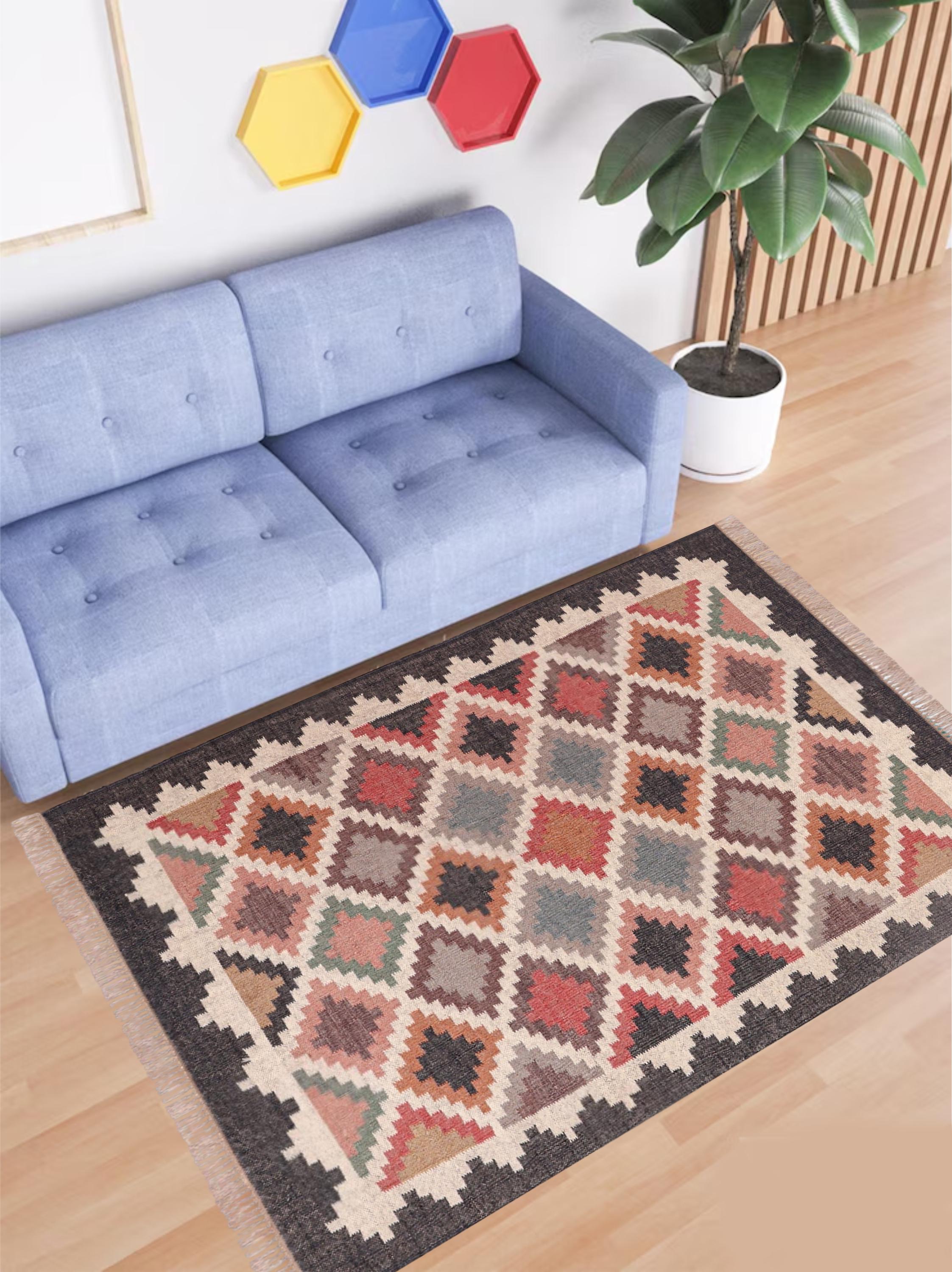 Wool Kilim Rug, Navajo Runner Rug, Aztec Jute Rug, Handmade Accent Rug, Indoor Outdoor Rug, Bedroom Carpet, Boho Wool Rug