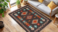 Wool Jute Kilim Rug, Vintage Dhurrie Rug, Handwoven Indian Rug, Traditional Area Rug, Handmade Jute Carpet, Flatweave Rug