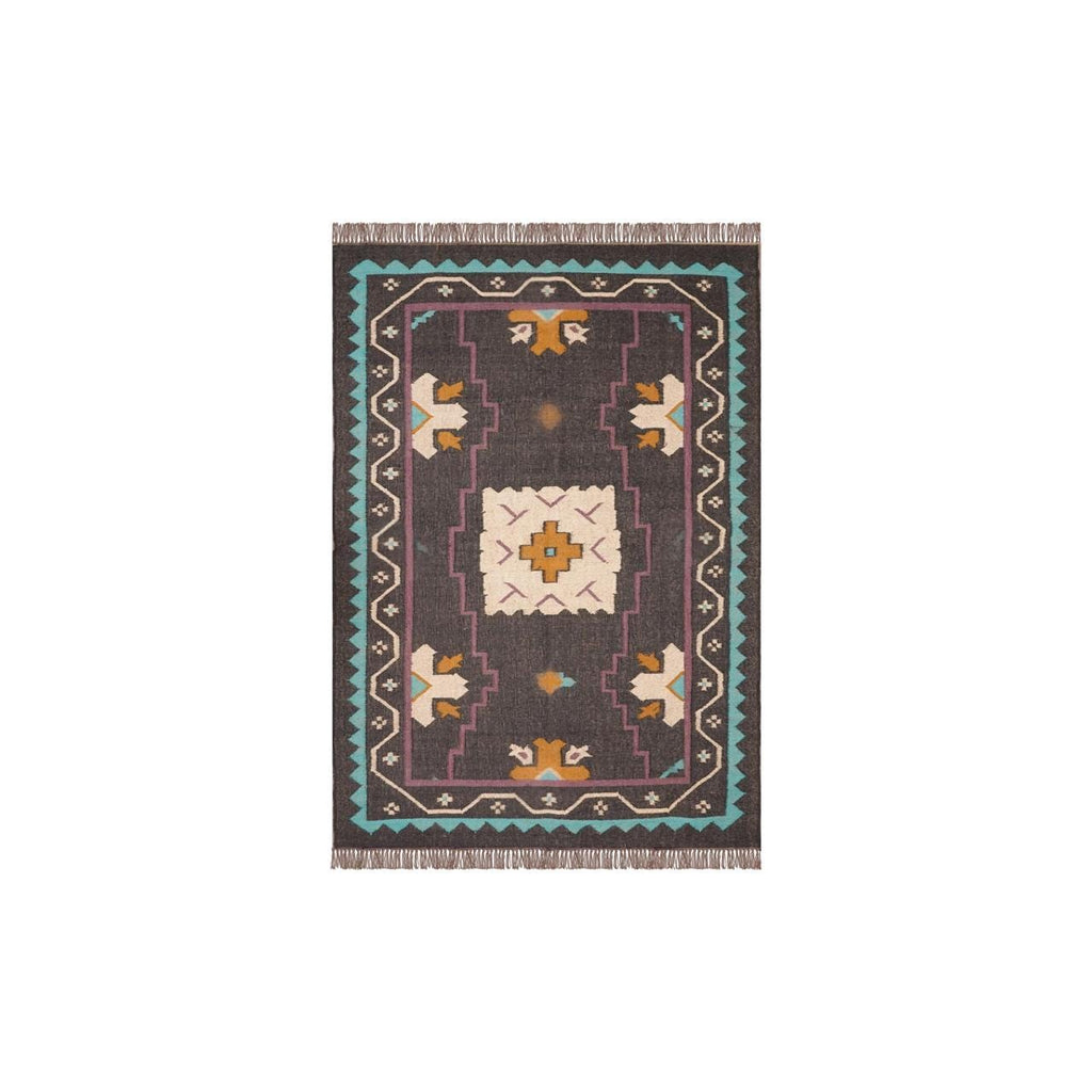 Handmade Jute Rug, Kilim Wool Rug, Multicolor Area Carpet, Eco-Friendly Dhurrie, Living Room Rug, 5x8 Home Decor Rug