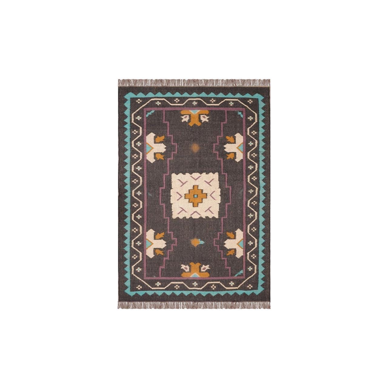 Handmade Jute Rug, Kilim Wool Rug, Multicolor Area Carpet, Eco-Friendly Dhurrie, Living Room Rug, 5x8 Home Decor Rug