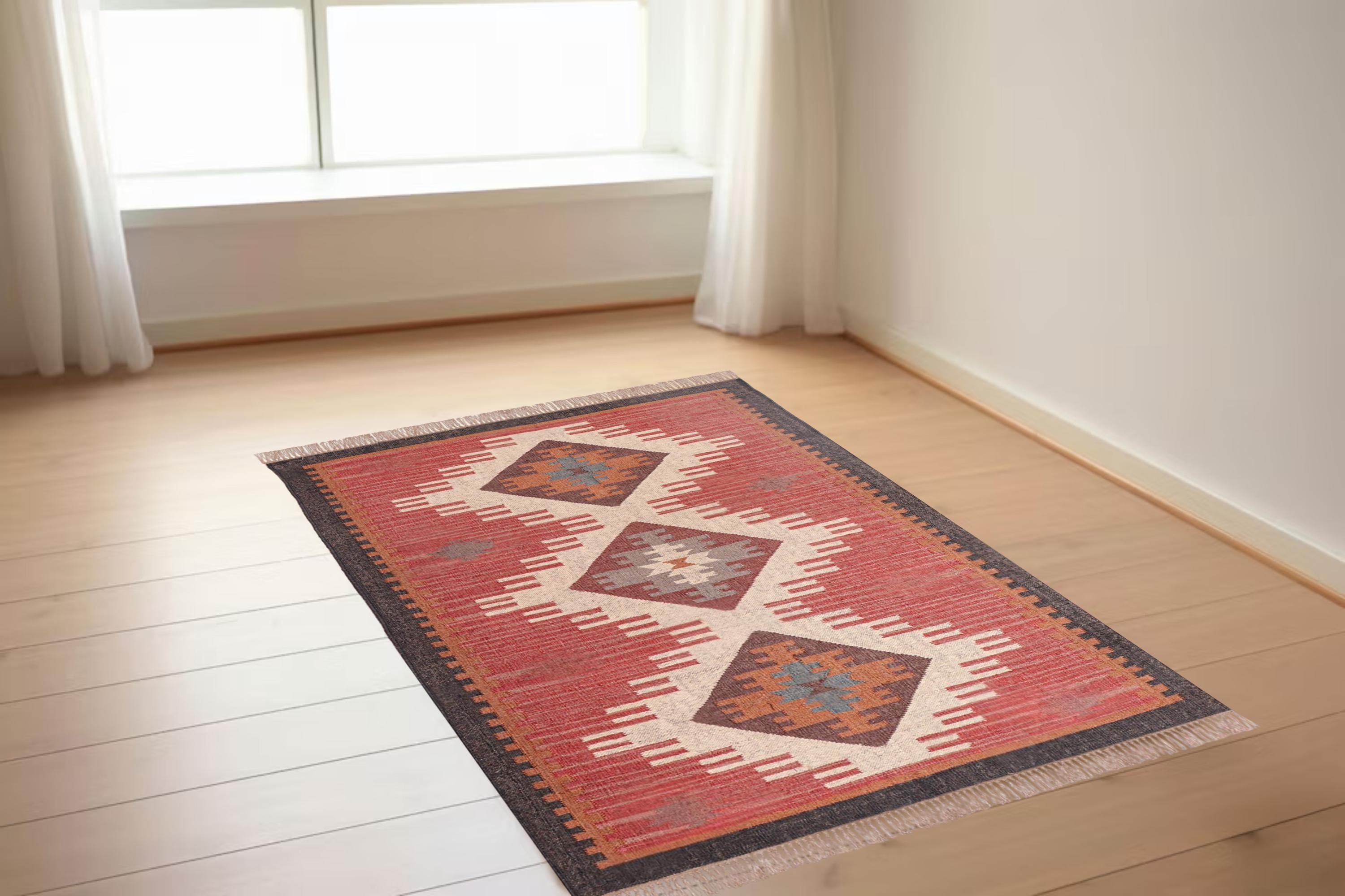 Handwoven Kilim Rug, Wool Jute Dhurrie, Gray Vintage Rug, Oriental Runner, Traditional Indian Carpet, 4x12 Ft Area Rug, Chic Home Decor
