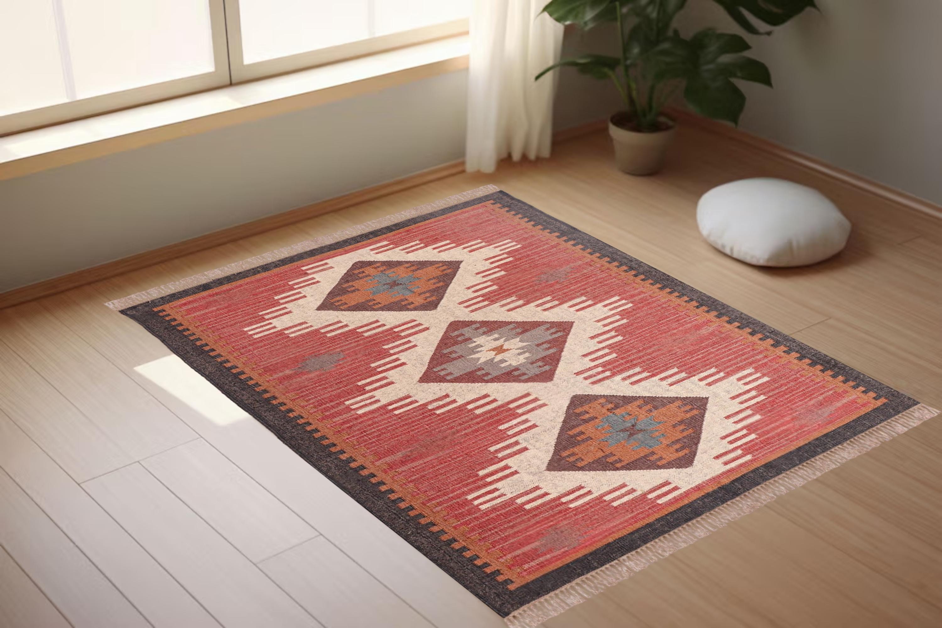 Handwoven Kilim Rug, Wool Jute Dhurrie, Gray Vintage Rug, Oriental Runner, Traditional Indian Carpet, 4x12 Ft Area Rug, Chic Home Decor