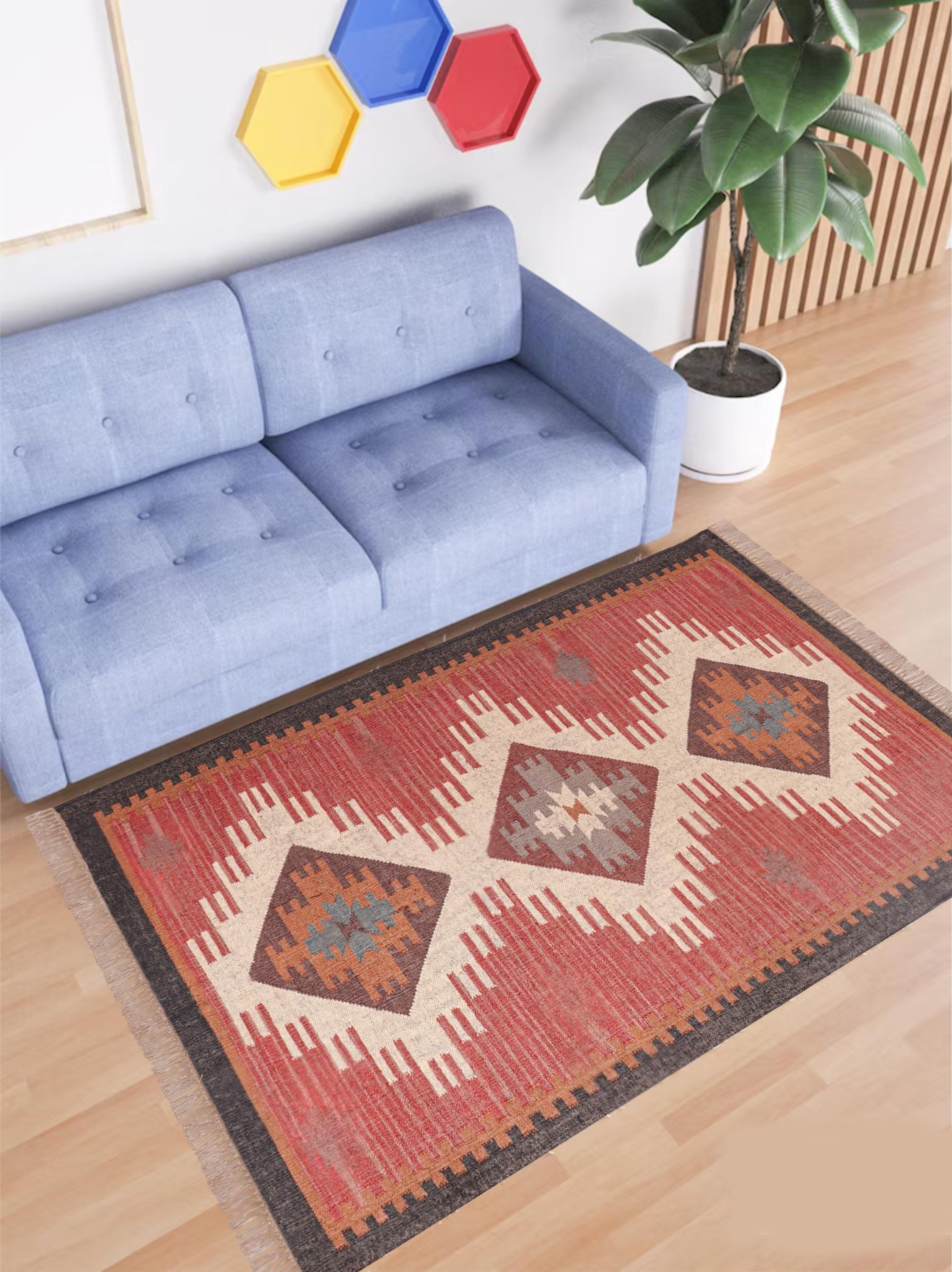 Handwoven Kilim Rug, Wool Jute Dhurrie, Gray Vintage Rug, Oriental Runner, Traditional Indian Carpet, 4x12 Ft Area Rug, Chic Home Decor