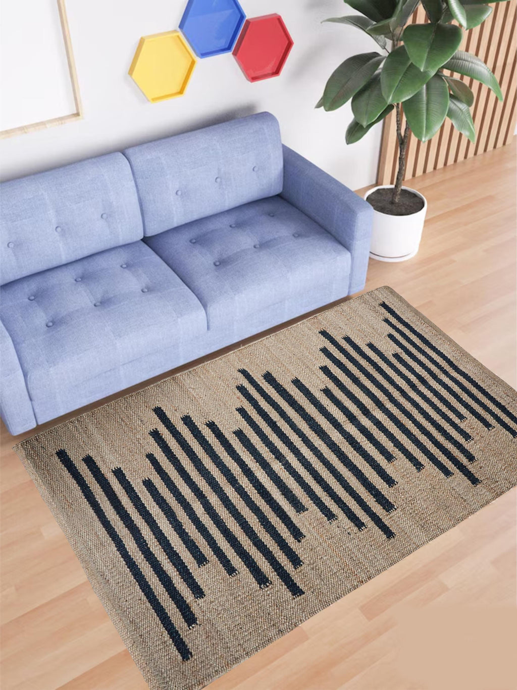 Jute Hemp Area Rug, Black Stripes Rug, Custom Size Bohemian Carpet, Handwoven Natural Fiber Rug, Home Decor Floor Rug, Eco Friendly Jute Rug