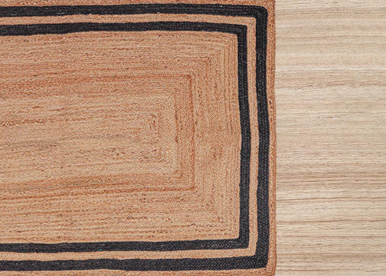 Hand Braided Jute Rug, Black Design Rug, Bohemian Area Rug, Natural Jute Runner, Custom Size Carpet, Decorative Rag Rug, Handmade Floor Rug