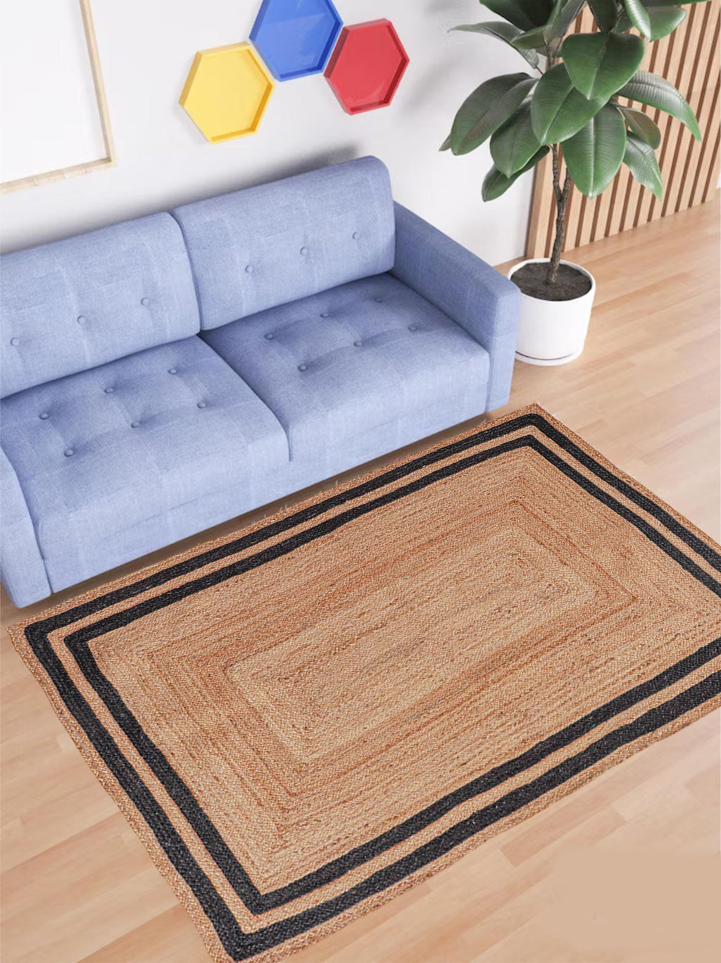 Hand Braided Jute Rug, Black Design Rug, Bohemian Area Rug, Natural Jute Runner, Custom Size Carpet, Decorative Rag Rug, Handmade Floor Rug