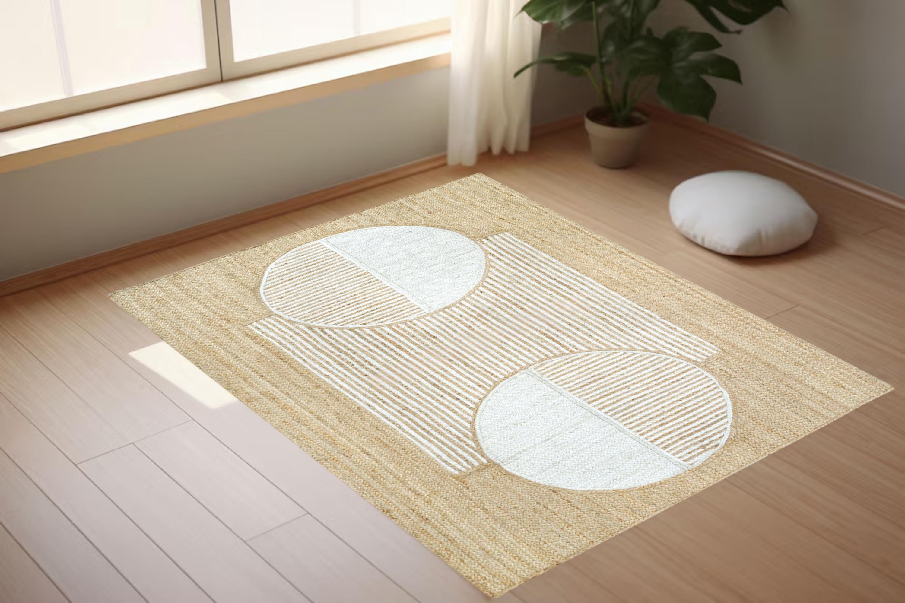 Modern Jute Rug, Natural Jute Rug, Boho Area Decor, Custom Size Carpet, Geometric Jute Mat, Bohemian Floor Rug, Handmade Jute Rug