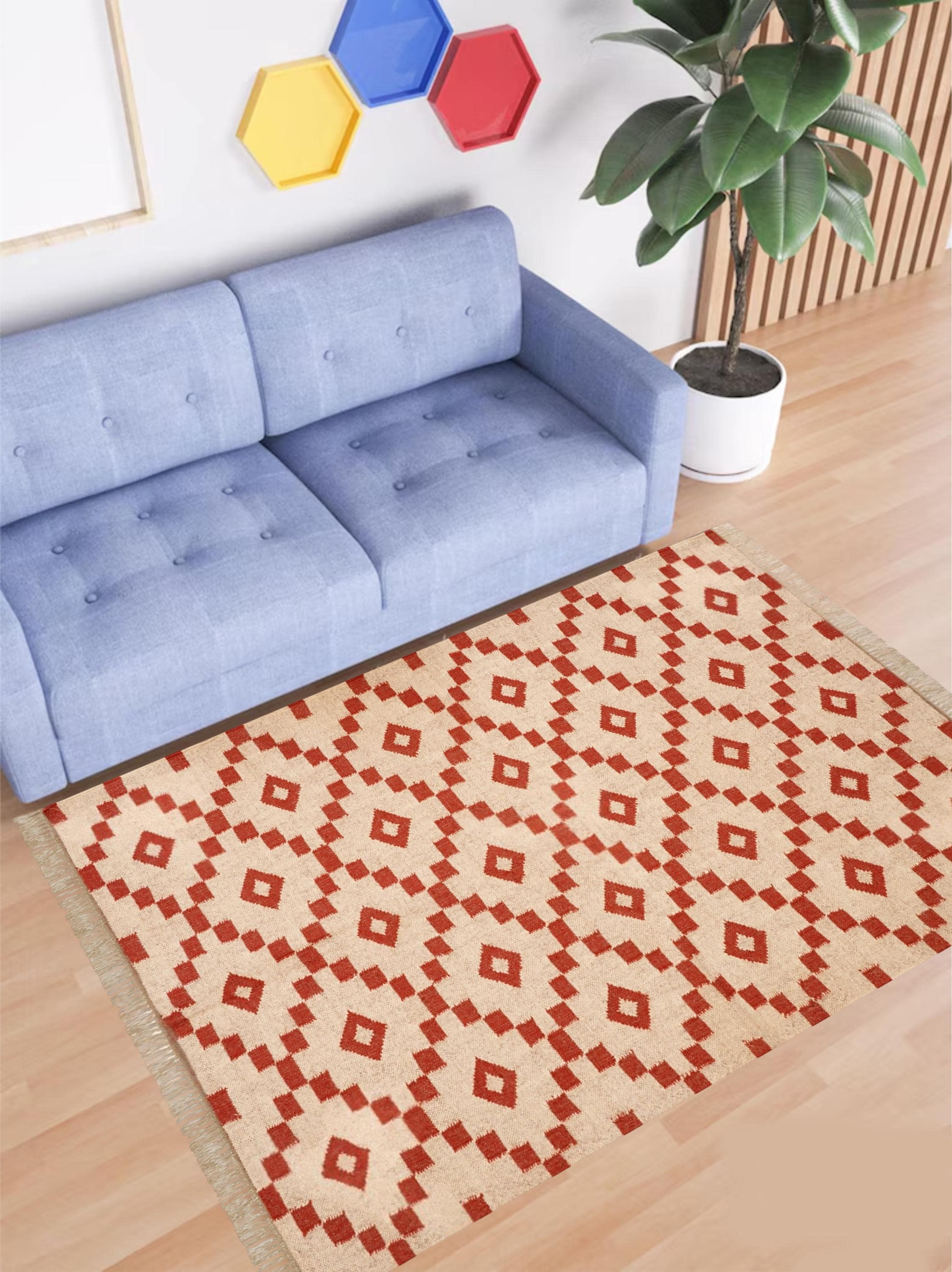 Peruvian Wool Rug, Jute Area Rug, Vintage Kilim Pattern, Handmade Dhurrie Rug, Southwestern Navajo Carpet, Indian Fusion Rug