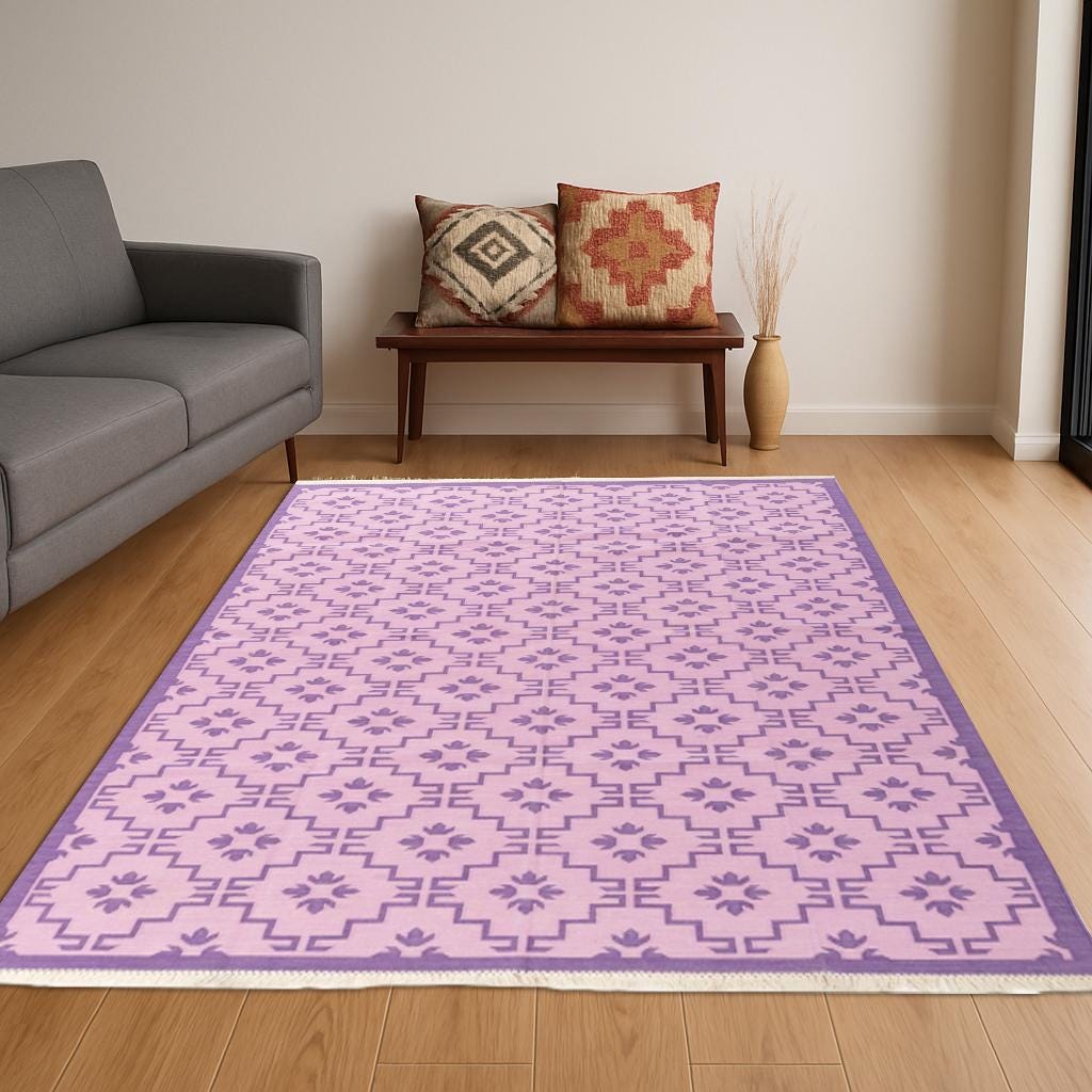 Cotton Flatweave Rug, Handwoven 8x10 Rug, Modern Reversible Rug, Sage Striped Durrie, Handmade Area Rug, Skyline Cotton Carpet