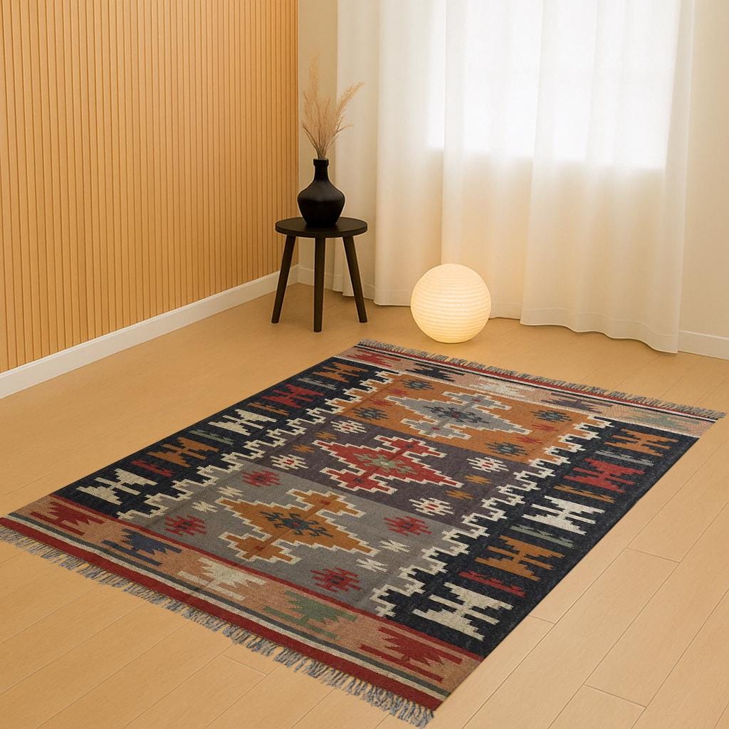 Kilim Area Rug, Boho Rug, Home Décor Rug, Rugs For Living Room, 8X10, Boho Decor Rug,Vintage Wool Rug, Wool and Jute Rug Handmade