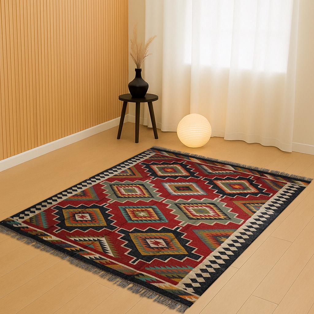 Red Kilim Rug, Peruvian Rug Handmade, Vintage Dhurrie Rug, Moroccan Indian Fusion Rug, Navajo Style Rug, Southwestern Jaipur Runner