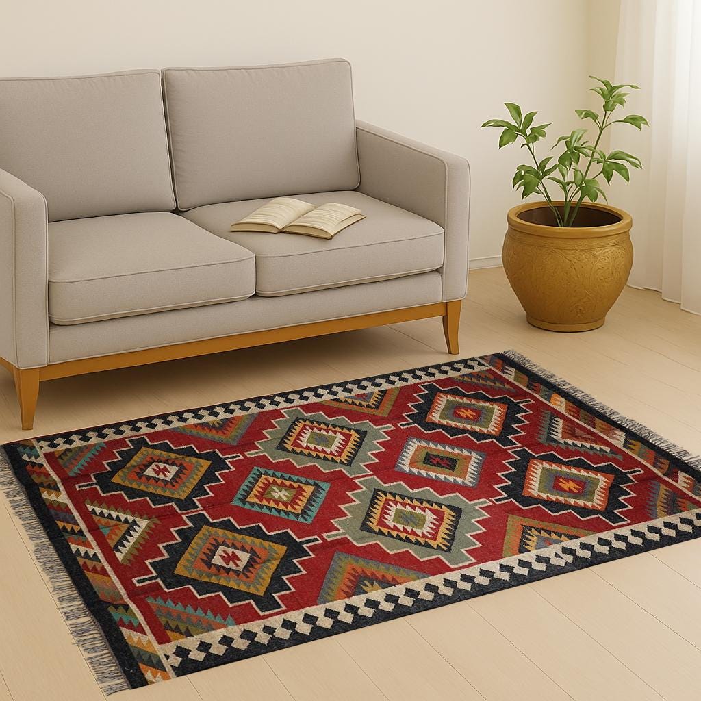 Red Kilim Rug, Peruvian Rug Handmade, Vintage Dhurrie Rug, Moroccan Indian Fusion Rug, Navajo Style Rug, Southwestern Jaipur Runner