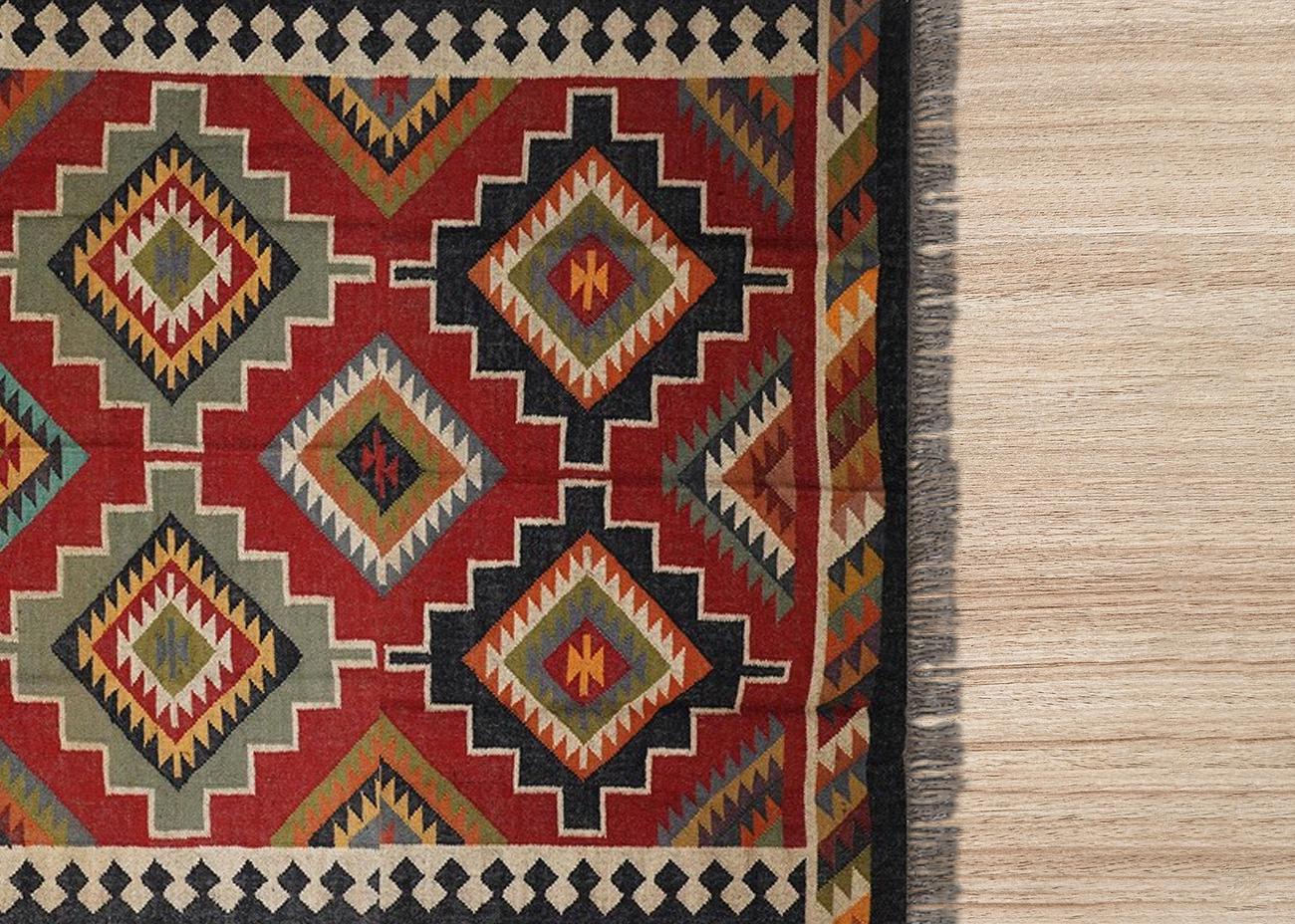 Red Kilim Rug, Peruvian Rug Handmade, Vintage Dhurrie Rug, Moroccan Indian Fusion Rug, Navajo Style Rug, Southwestern Jaipur Runner