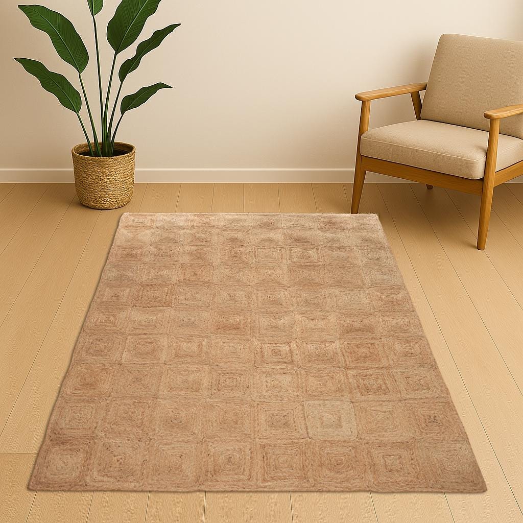 Natural Area Jute Rug Large, Jute Area Rug 8x10 Ft-Tan Rug 10x14 Solid-Hemp Area Rug, Indian Handmade Solid Natural Jute Braided Rug