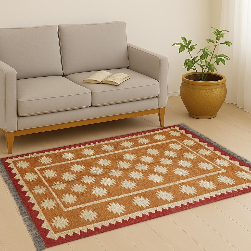 5x8 Area Kilim Rug, 5x8 Wool Jute Flatweave Rug, Handmade Boho Rug, Indian Dhurrie Carpet, Aztec Kilim Rug, Navajo Style Custom Rug