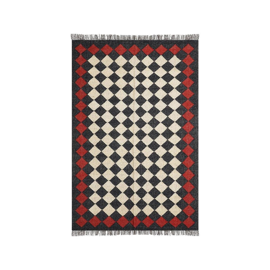 Large Black Kilim Rug, Handmade Wool Jute Rug, Handwoven Dhurrie Carpet, Geometric Oriental Rug, Traditional Black Indian Kilim