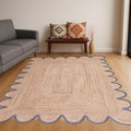 Scalloped Jute Rug, Bohemian Wave Edge Rug, Natural Jute Area Rug, Rectangular Jute Carpet, Custom Size Rug, Handmade Floor Decor