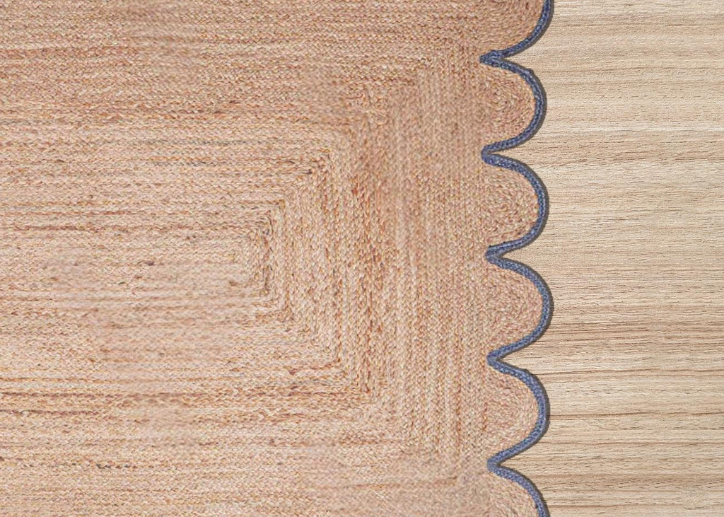 Scalloped Jute Rug, Bohemian Wave Edge Rug, Natural Jute Area Rug, Rectangular Jute Carpet, Custom Size Rug, Handmade Floor Decor