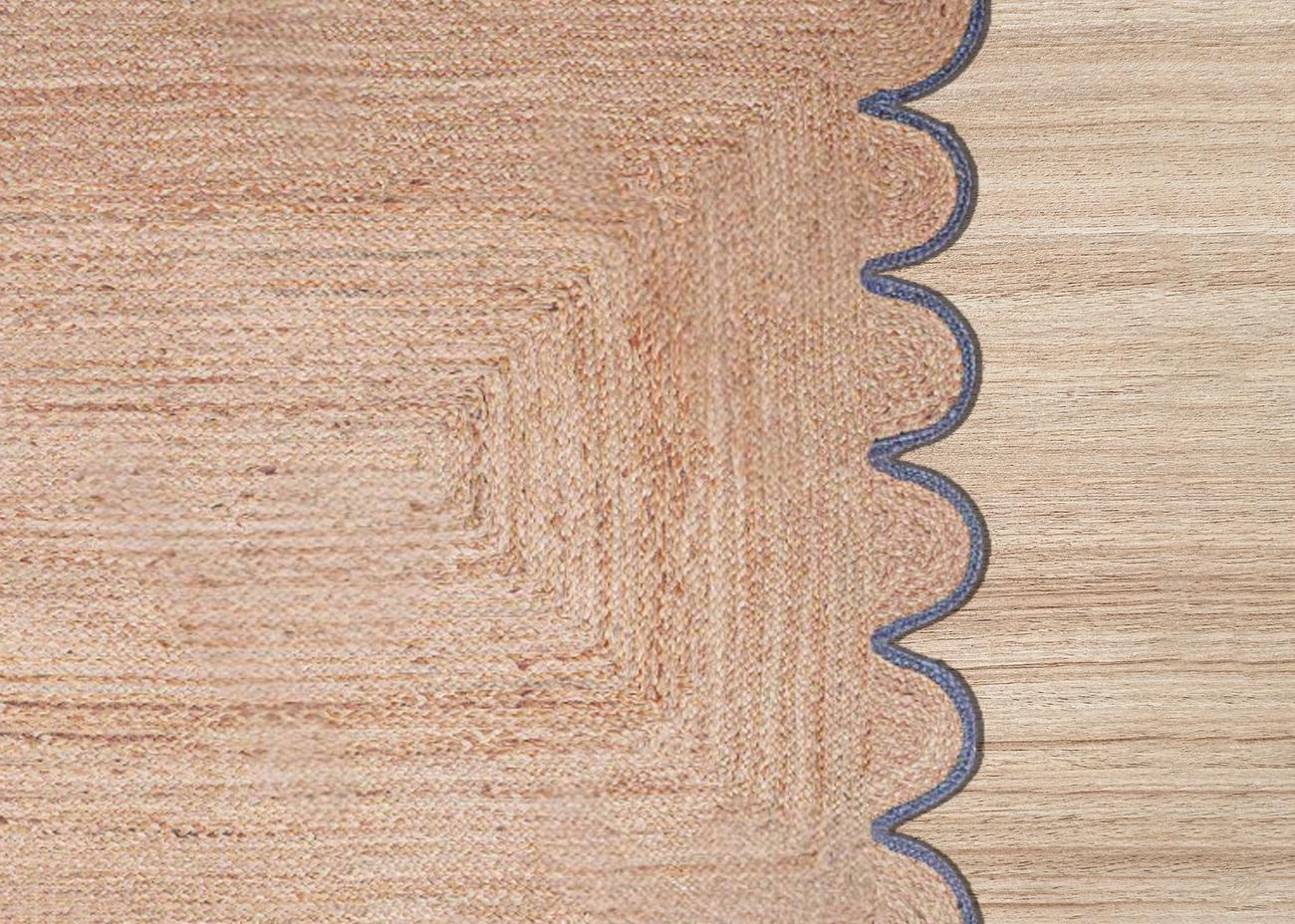 Scalloped Jute Rug, Bohemian Wave Edge Rug, Natural Jute Area Rug, Rectangular Jute Carpet, Custom Size Rug, Handmade Floor Decor