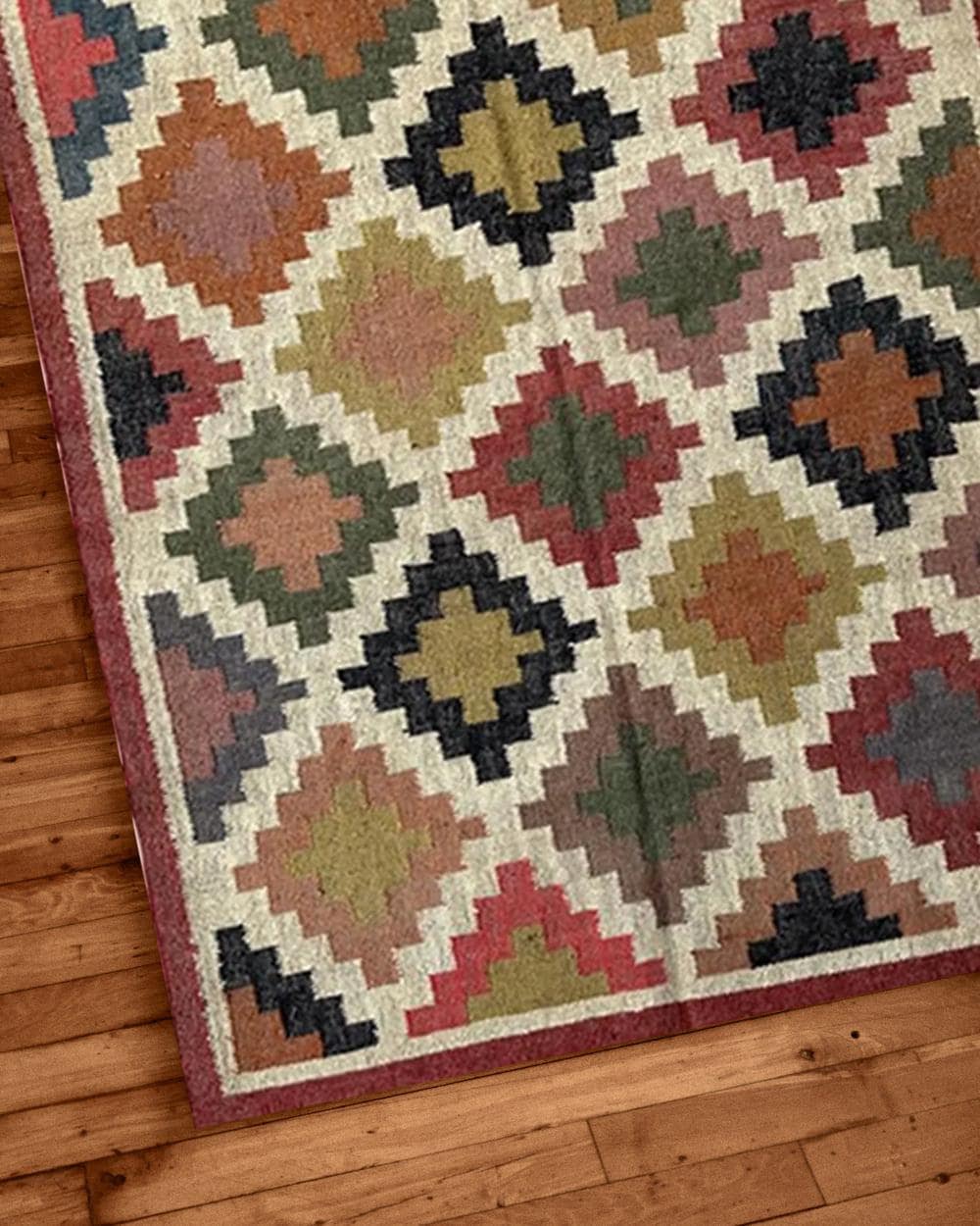 Handmade Jute Kilim Rug Large Wool & Jute Dhurrie Rug with Oriental Motifs Handwoven Wool Rug