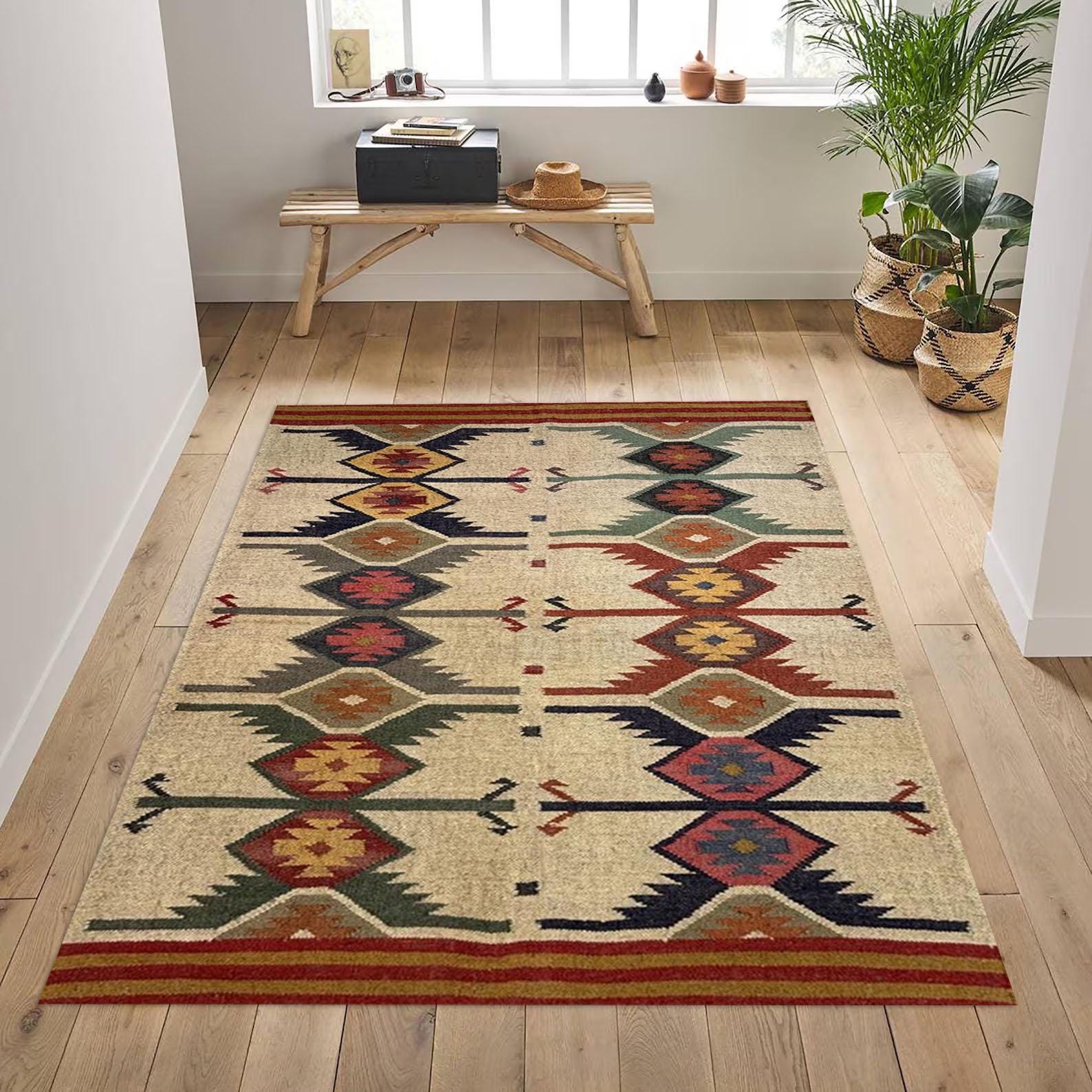 Jute Kilim Rug 6x9 & 12x15, Handmade Natural Kilim Jute Rugs, Boho Floor Decor, Durable Eco-Friendly Area Rugs