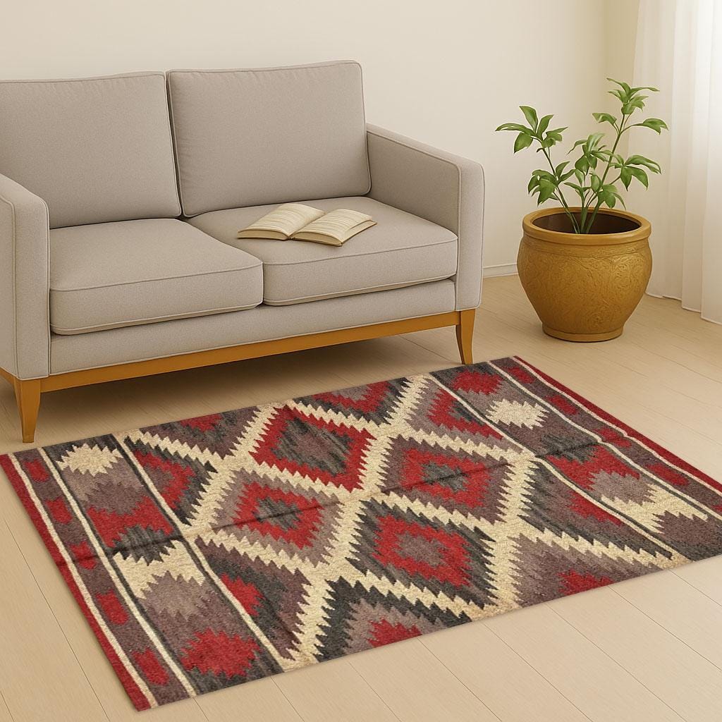 Kilim Jute Rug – Handmade Durable Jute Kilim Area Rug, Natural Fiber Floor Decor, Boho & Rustic Living Room Accent Carpet