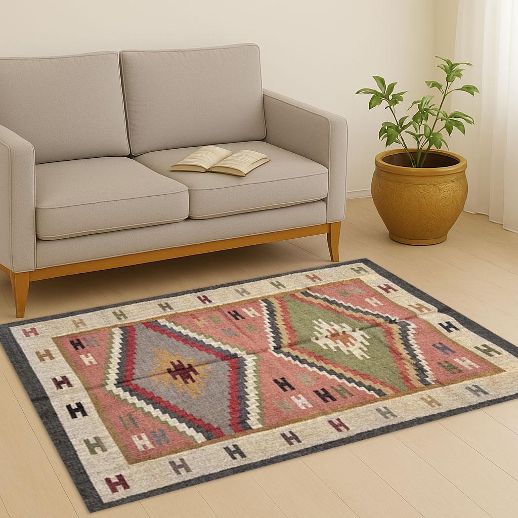 Jute Kilim Rug, 8x10 & 6x9 Area Rug, Wool Jute Flatweave Rug, Lightweight Natural Floor Decor Rug Vintage Carpet | Hotel Decor Carpet