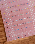 Blush Pink Indian Dhurrie Rug - Handmade Cotton Flatweave Area Rug, Modern Scandinavian Kilim Tapestry Wool & Cotton Carpet