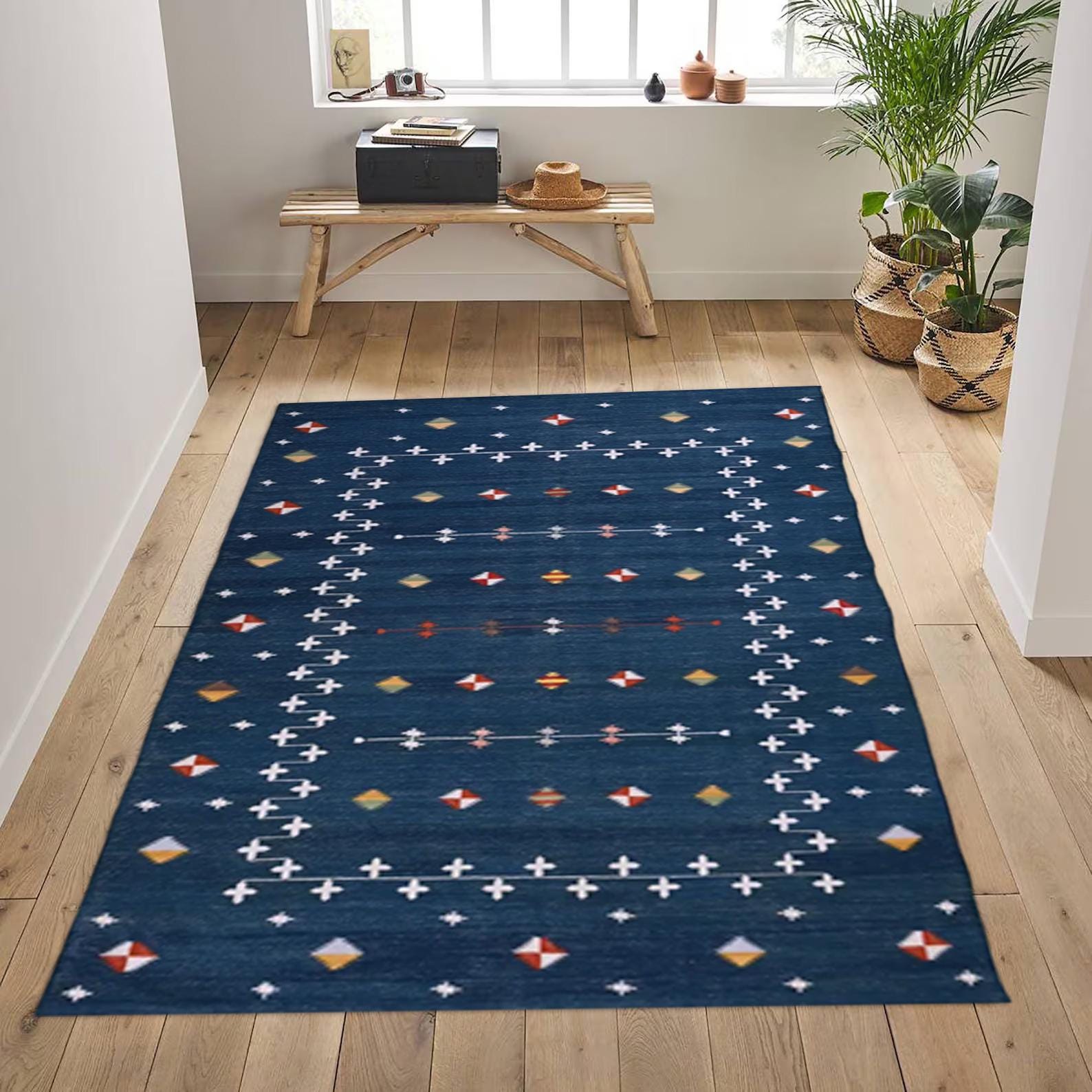 Cotton Flatweave Rug 7x10 - Durable, Soft Area Carpet for Living Room, Bedroom & Hallway, Natural Fiber Floor Decor