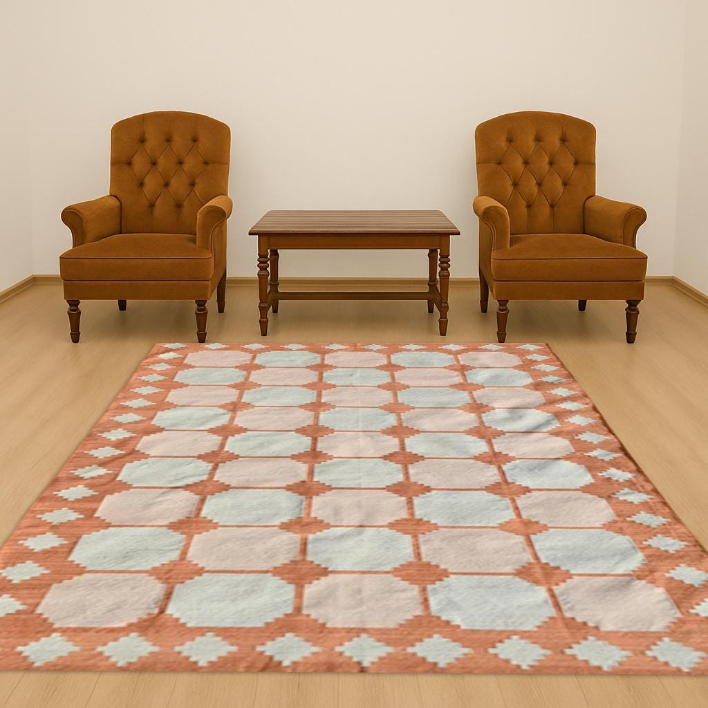 Modern Handmade Indian Dhurrie Rug - Reversible Cotton Wool Kilim, Natural Dyed Eco-Friendly Area Rug & Wall Tapestry