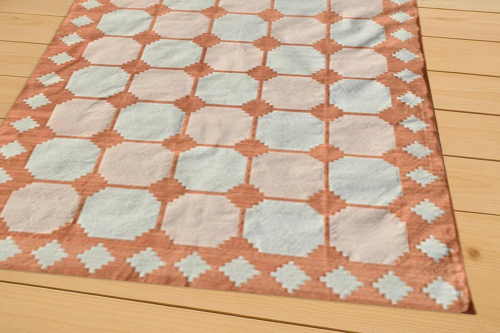 Modern Handmade Indian Dhurrie Rug - Reversible Cotton Wool Kilim, Natural Dyed Eco-Friendly Area Rug & Wall Tapestry